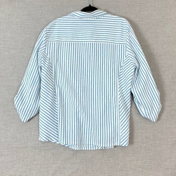 Drapers & Damon Top Womens 2X Button Up Roll Tab Sleeves Striped Blue Textured - Picture 2 of 8